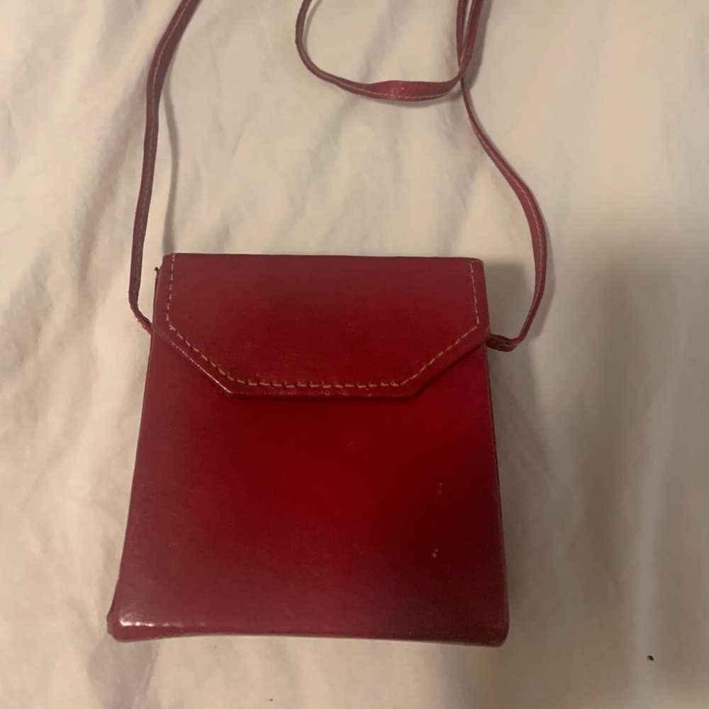 Red leather geometric purse